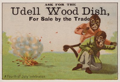 Célébration du 4 juillet, carte publicitaire pour les plats en bois Udell - American School